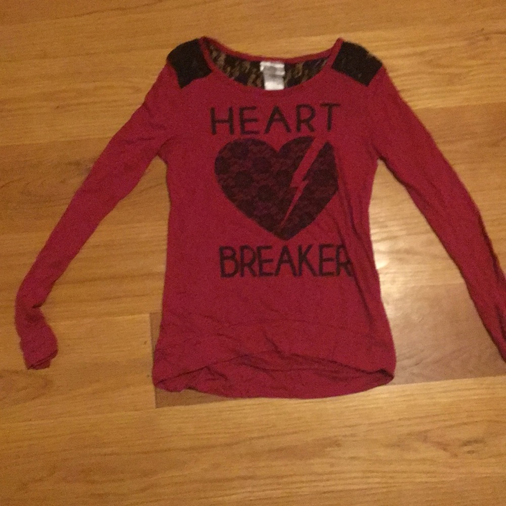 Long sleeve red shirt with a lacy back.